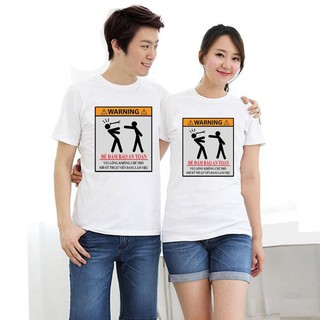 (XẢ KHO) Áo thun cặp đôi in hình Warng cảnh báo nhân viên kỹ thuật làm việc form rộng phong cách hàn quốc