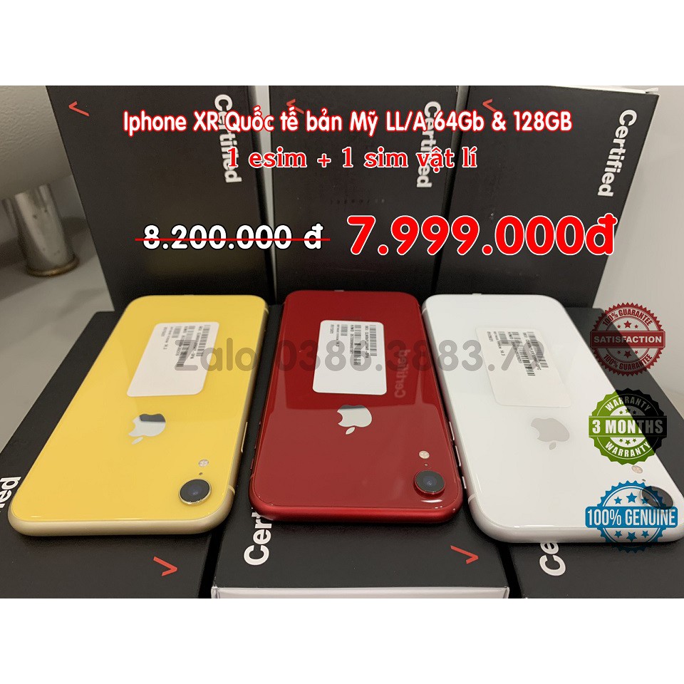 Điện thoại Iphone XR, quốc tế  (64GB & 128GB), nguyên zin 100%,  đẹp lengkeng.