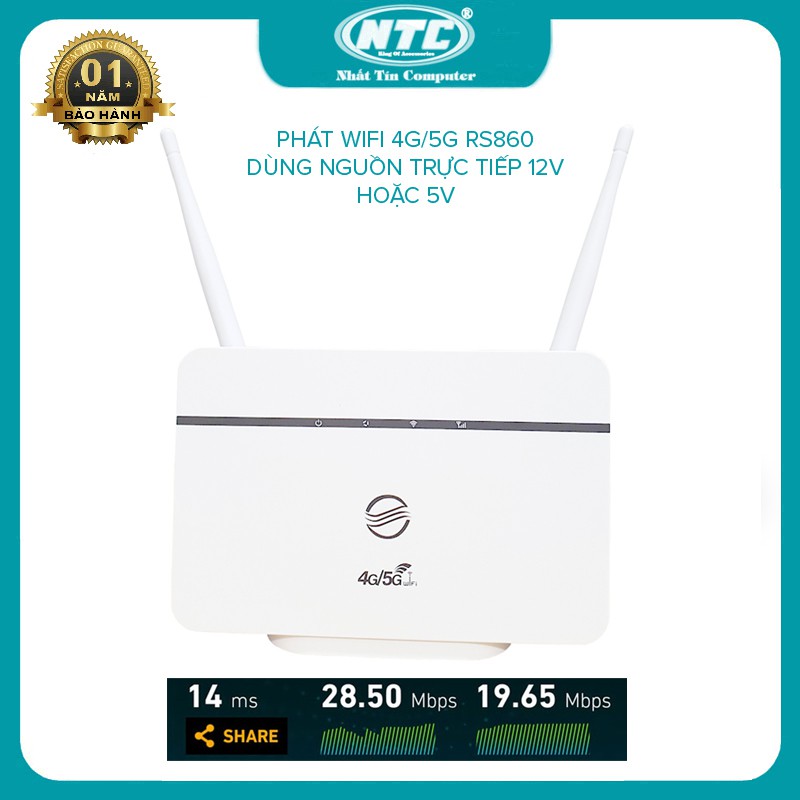 Phát wifi từ sim 4G LTE CPE RS860 nhỏ gọn - dùng nguồn trực tiếp 12V hoặc 5V (trắng)