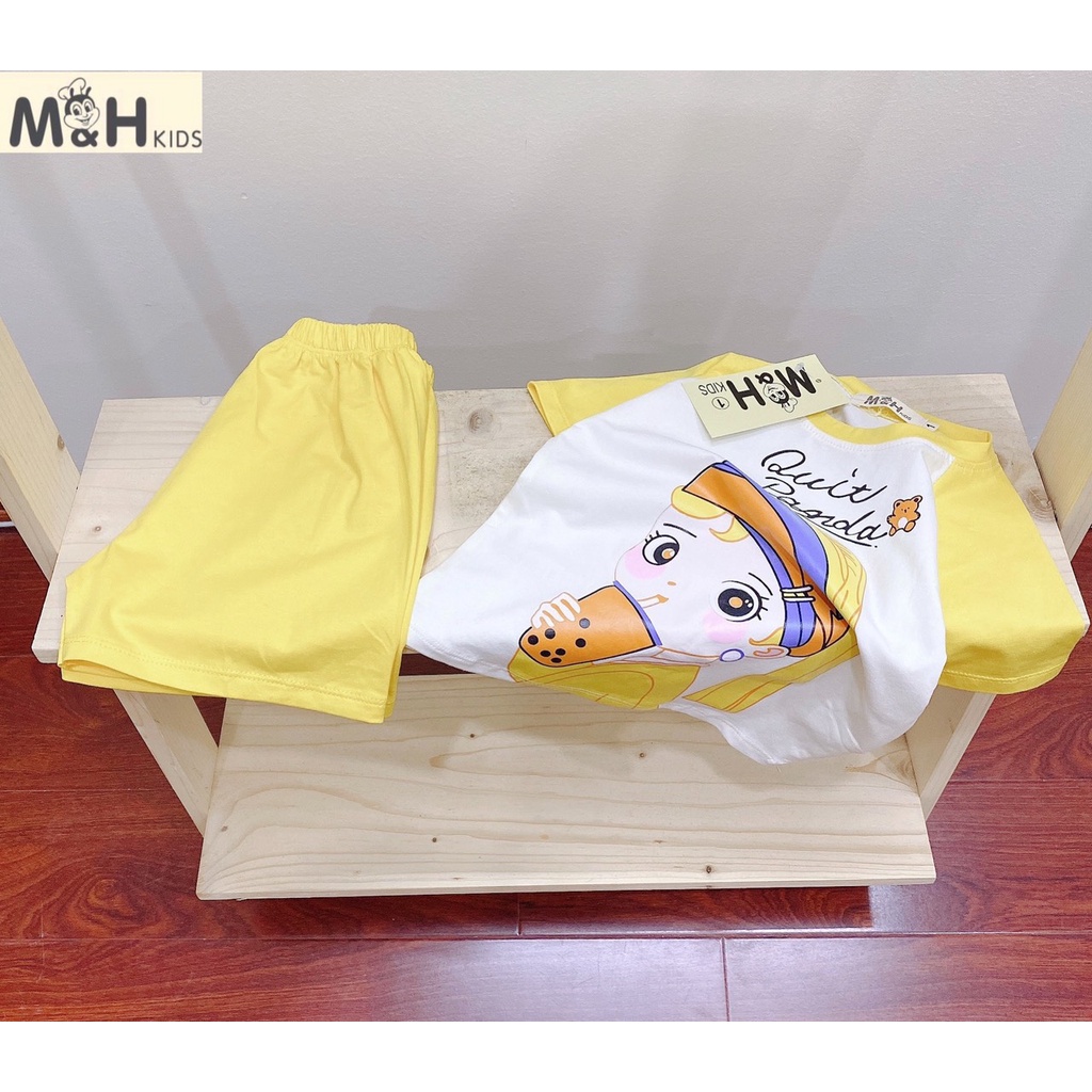 SET39 - Bộ bé gái, Bộ cotton cộc tay cho bé gái in hình, có 3 màu,  từ 20-35kg, Richkid123