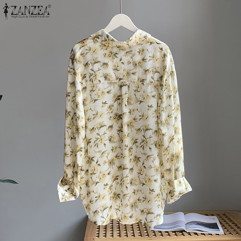 ZANZEA Áo Sơ Mi Tay Dài Cổ Bẻ In Họa Tiết Hoa Thời Trang Đường Phố Cho Nữ