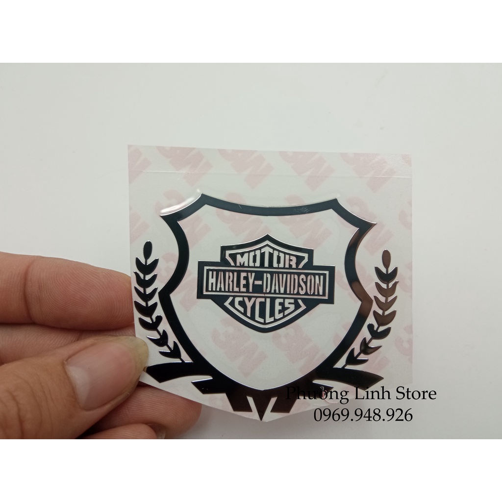 Tem dán xe Logo Harley Davidson Sticker dán xe bông lúa Bạc (202)