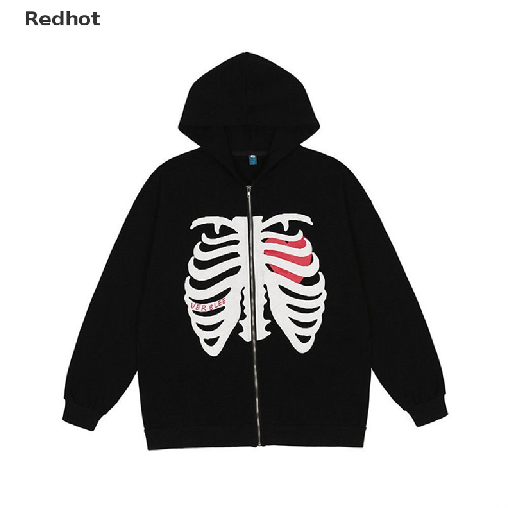&lt; Redhot &gt; Áo Khoác Hoodie Dây Kéo In Hình Bộ Xương Thời Trang Đường Phố Cho Nam Nữ Hot