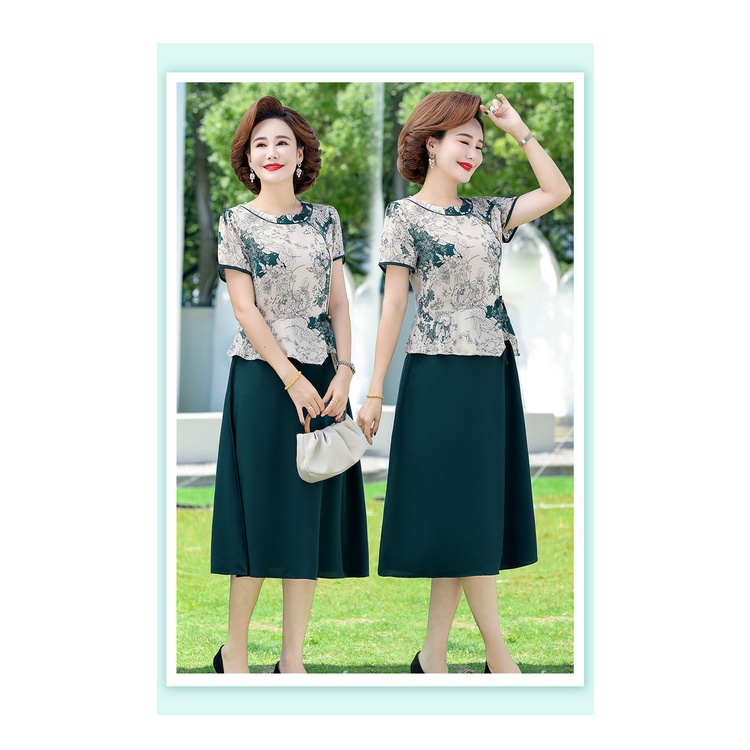 Đầm Trung Niên Dáng Dài Kiểu Dự Tiệc Cao Cấp Vải Lụa Mềm Mịn Tay Ngắn Cho Mẹ U40 U50 3328 3330