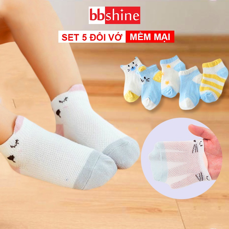 Tất cho bé gái và bé trai 0-2 tuổi BBShine, Set 5 vớ cho bé hình thú chất cotton co giãn tốt – T002