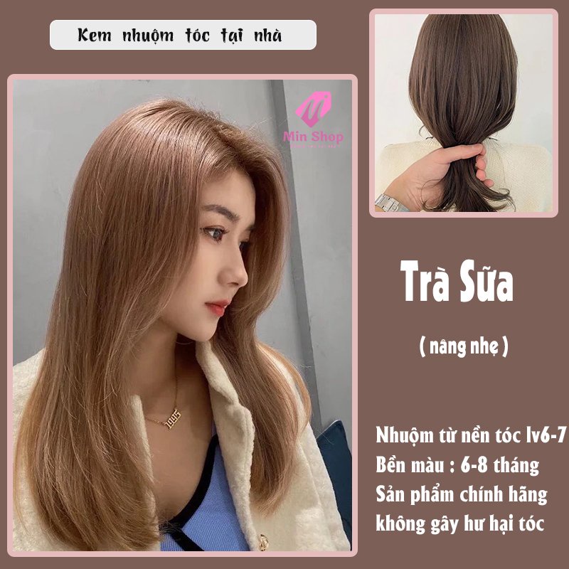 Thuốc nhuộm tóc, thuốc nhuộm tóc Trà Sữa MIN.HAIR, tặng kèm oxy trợ dưỡng và bao tay