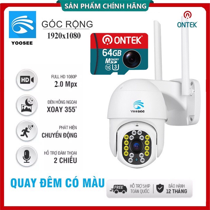 Camera PTZ YOOSEE 16 led, camera ngoài trời, xoay 360, chống mưa, ban đêm có màu siêu nét góc rộng