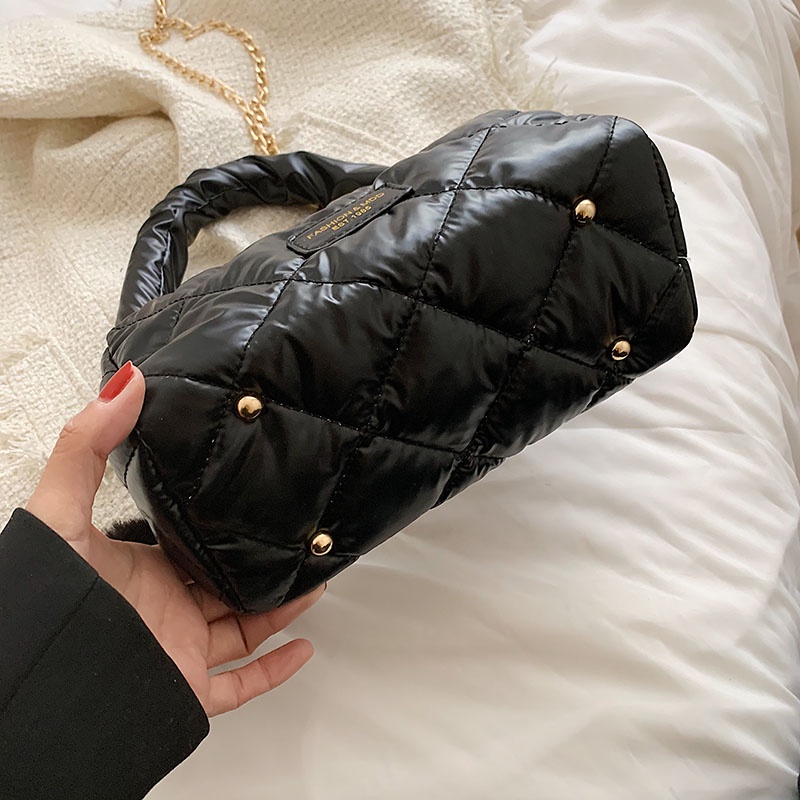 Túi đeo vai JASMIN NOIR xếp nếp đệm cotton phối xích ngắn thời trang thường ngày cho nữ