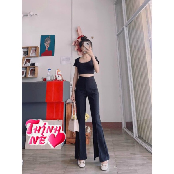 Quần dài ống loe xẻ  chân chất tuyết mưa cao cấp