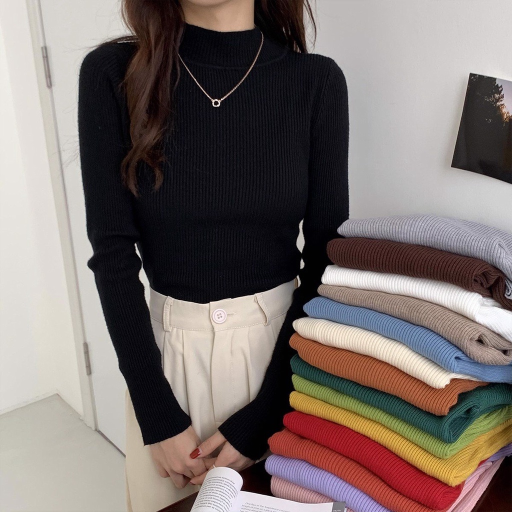 (Vải mềm mịn+Ảnh thực tế ĐT) - ÁO THUN LEN CỔ CAO DORYPONY TÔN DÁNG TAY DÀI SLIM GIRLS – A175 (7 MÀU)