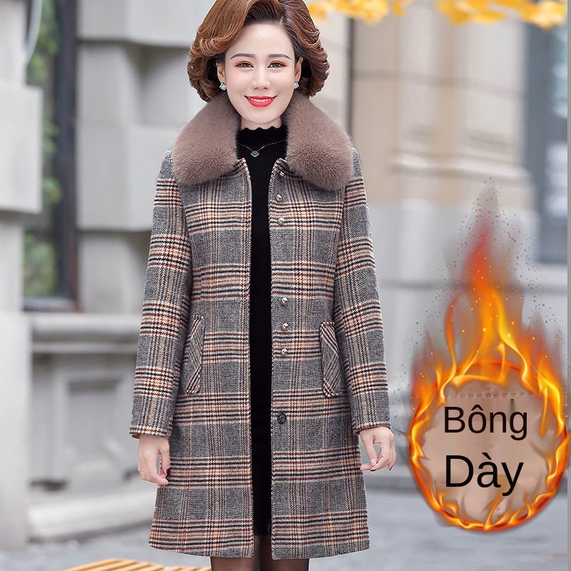 Quần áo thu đông cho mẹ khoác len người trung niên và cotton gió phụ nữ cao tuổi