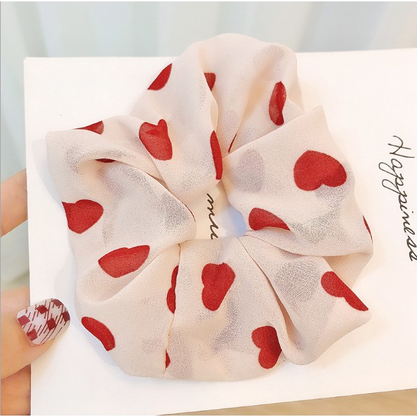 Dây Cột Tóc Vải Scrunchies Trái tim Phong Cách Hàn Quốc Cho Các Bạn Nữ