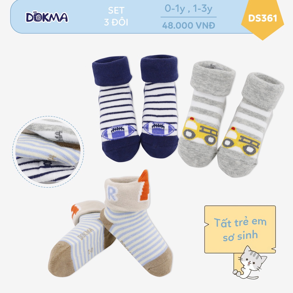Set 3 đôi tất trẻ em Dokma thu đông cho bé (0-3T)