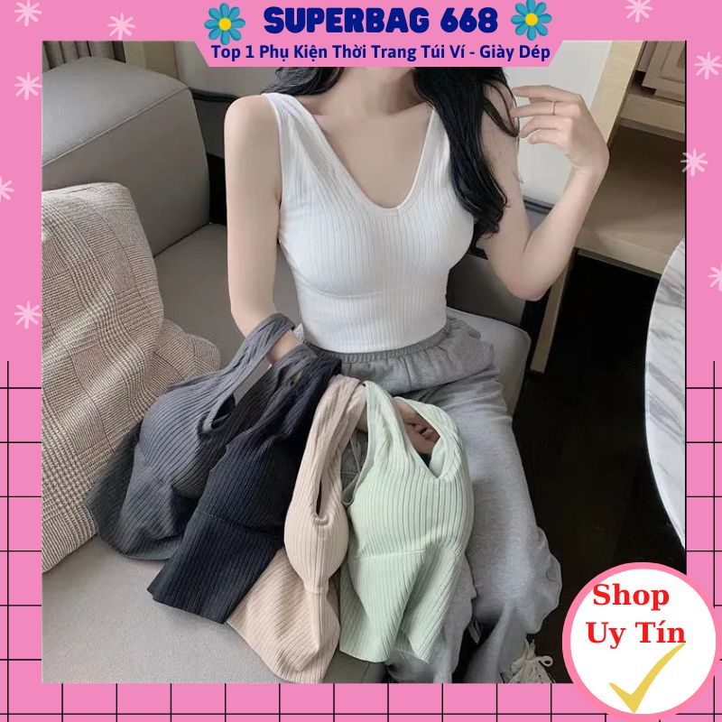 Áo Lót Nữ Bra Tập Gym Thể Thao Len Tăm Hàn Kết Hợp Với Vest Khoác Ngoài Thanh Lịch Superbag 323