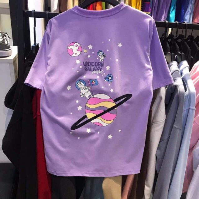 (Rẻ vô địch) Áo thun tay lỡ tím Unicorn Galaxy