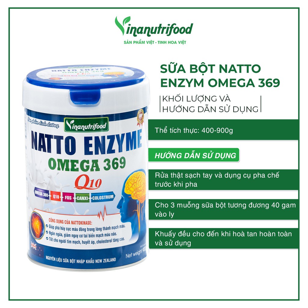 [Mã BMBAU50 giảm 50K đơn 150K] Sữa Natto Enzyme Omega 369 Vinanutrifood hỗ trợ tăng cường sức đề kháng hộp 900g