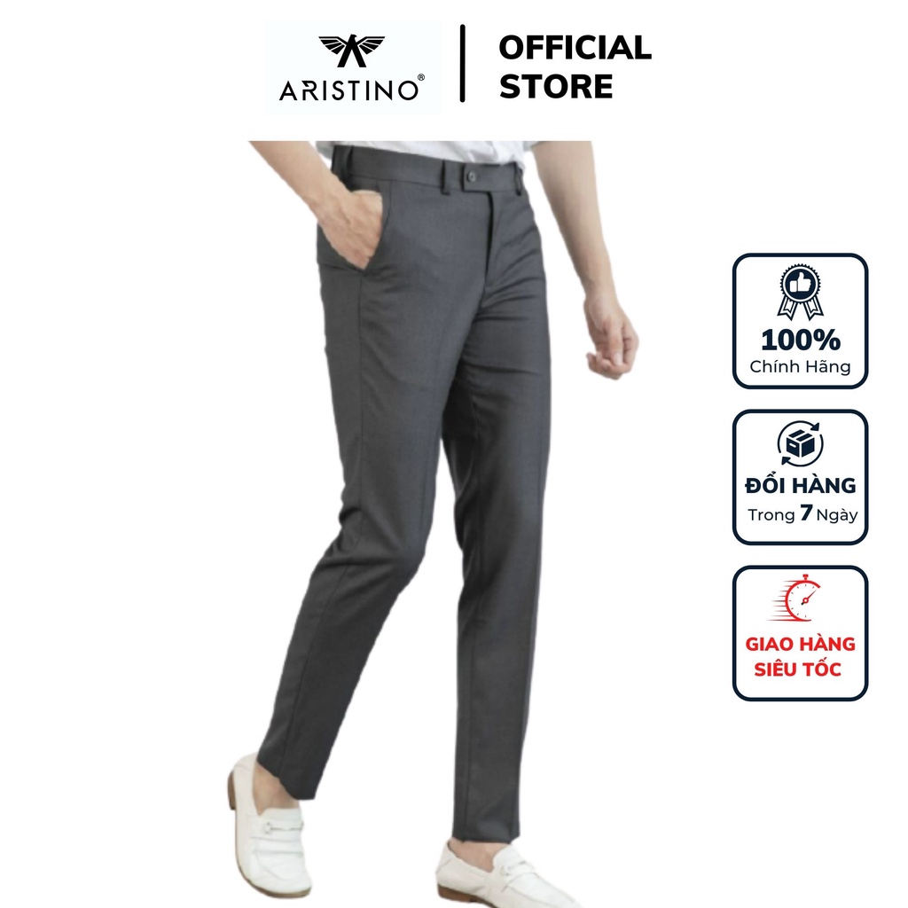 Quần tây nam Aristino quần âu nam màu xám 68 kiểu dáng slim fit polyeste cao cấp chính hãng ATRR01