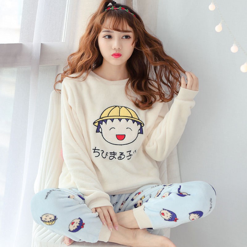 Bộ đồ ngủ nữ  pijama, quần áo mặc nhà dài tay nhung bông nỉ lông thu đông xuân dễ thương QA9