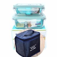 Bộ túi giữ nhiệt và hộp thủy tinh chia ngăn 670ml +400ml glasslock
