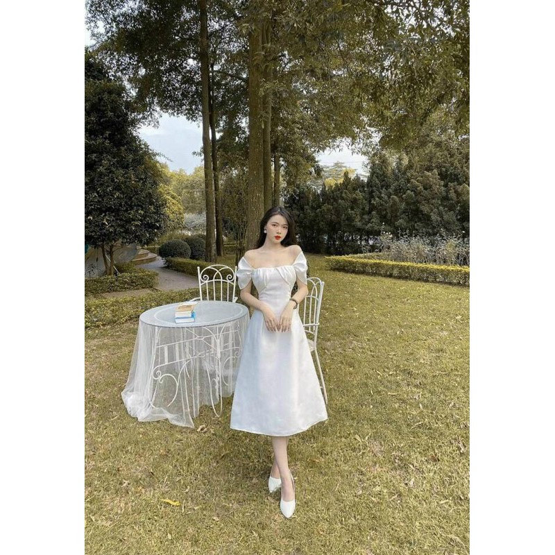 Đầm dự tiệc tay ngắn xếp phồng ngực TRIPBLE T DRESS - size M/L -MS240V