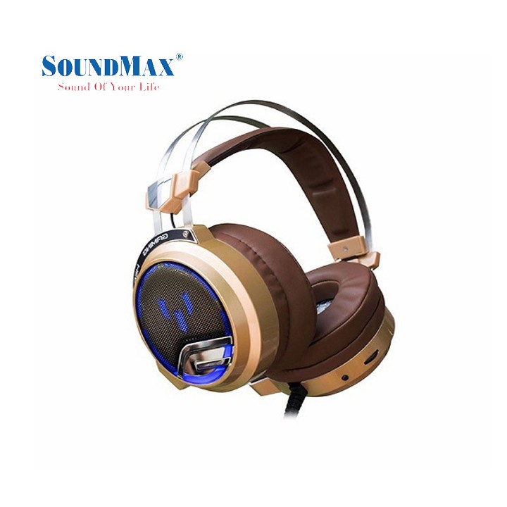 Tai nghe gaming có rung Soundmax AH318 màu nâu, có mic, có đèn LED - Hàng Chính Hãng