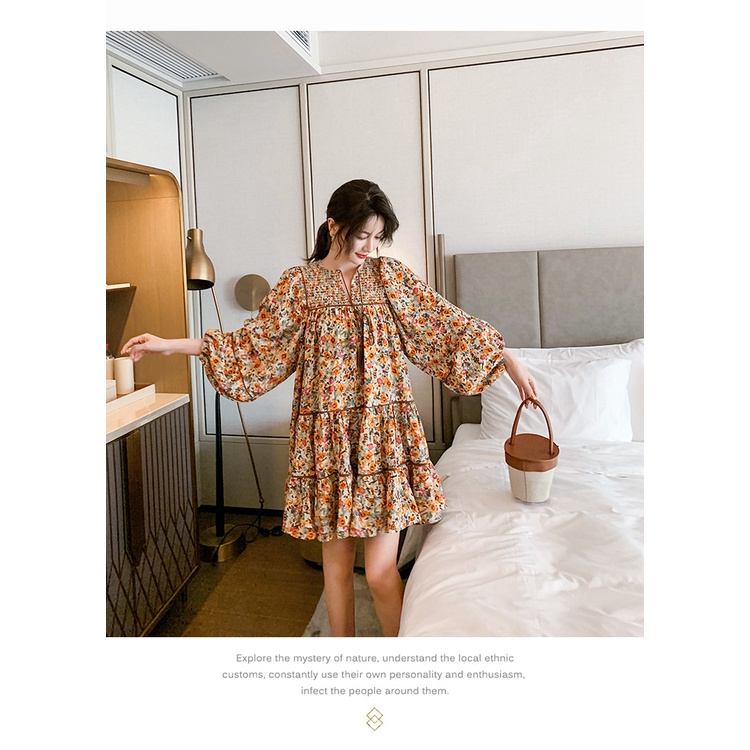 Váy đẹp🎁FREESHIP🎁Đầm nữ kiểu dáng rộng bồng bềnh hoa tiết hoa xinh xắn phong cách cô nàng Pháp sang trọng