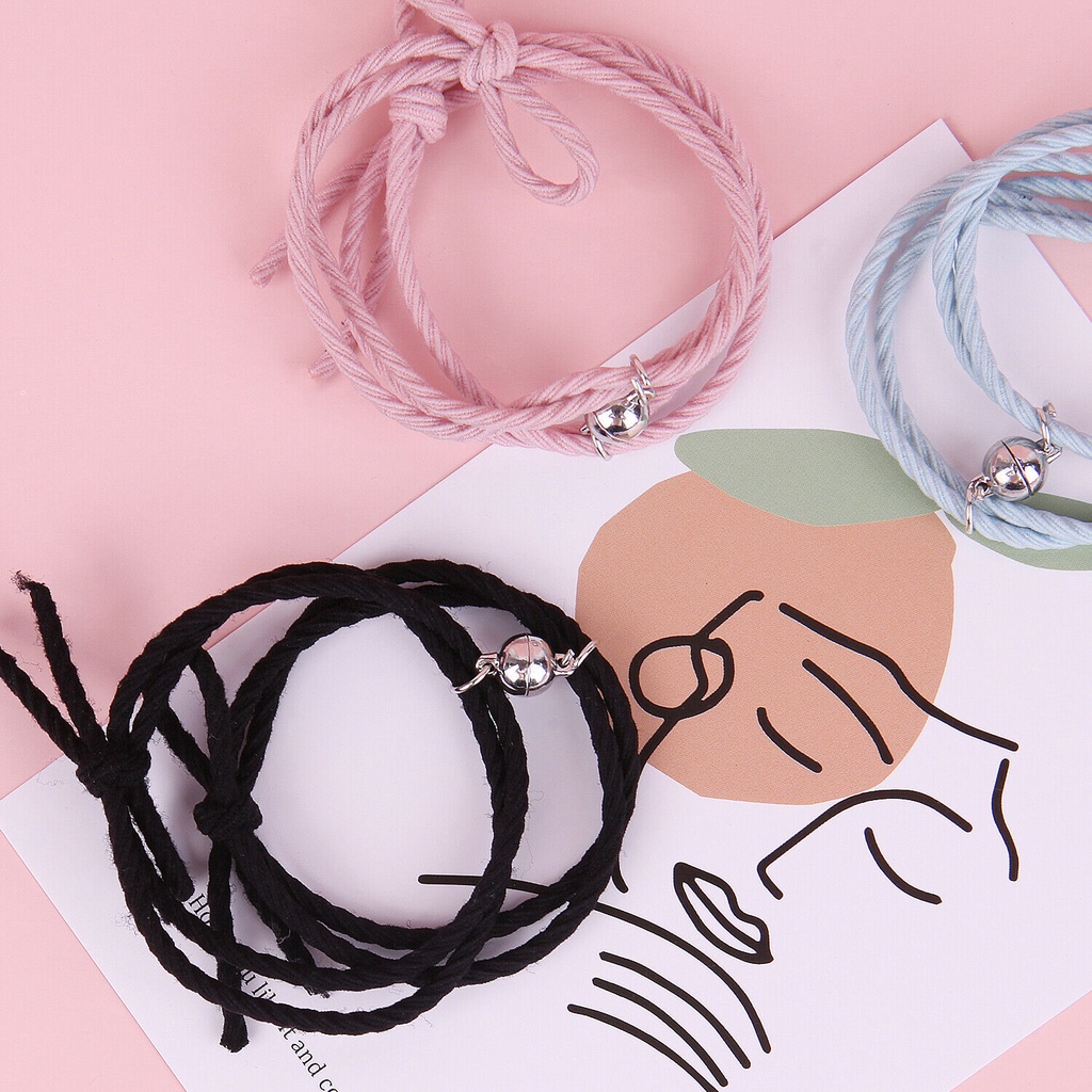 Set 2 Vòng Tay Dây Bện Có Khóa Nam Châm Cho Cặp Đôi