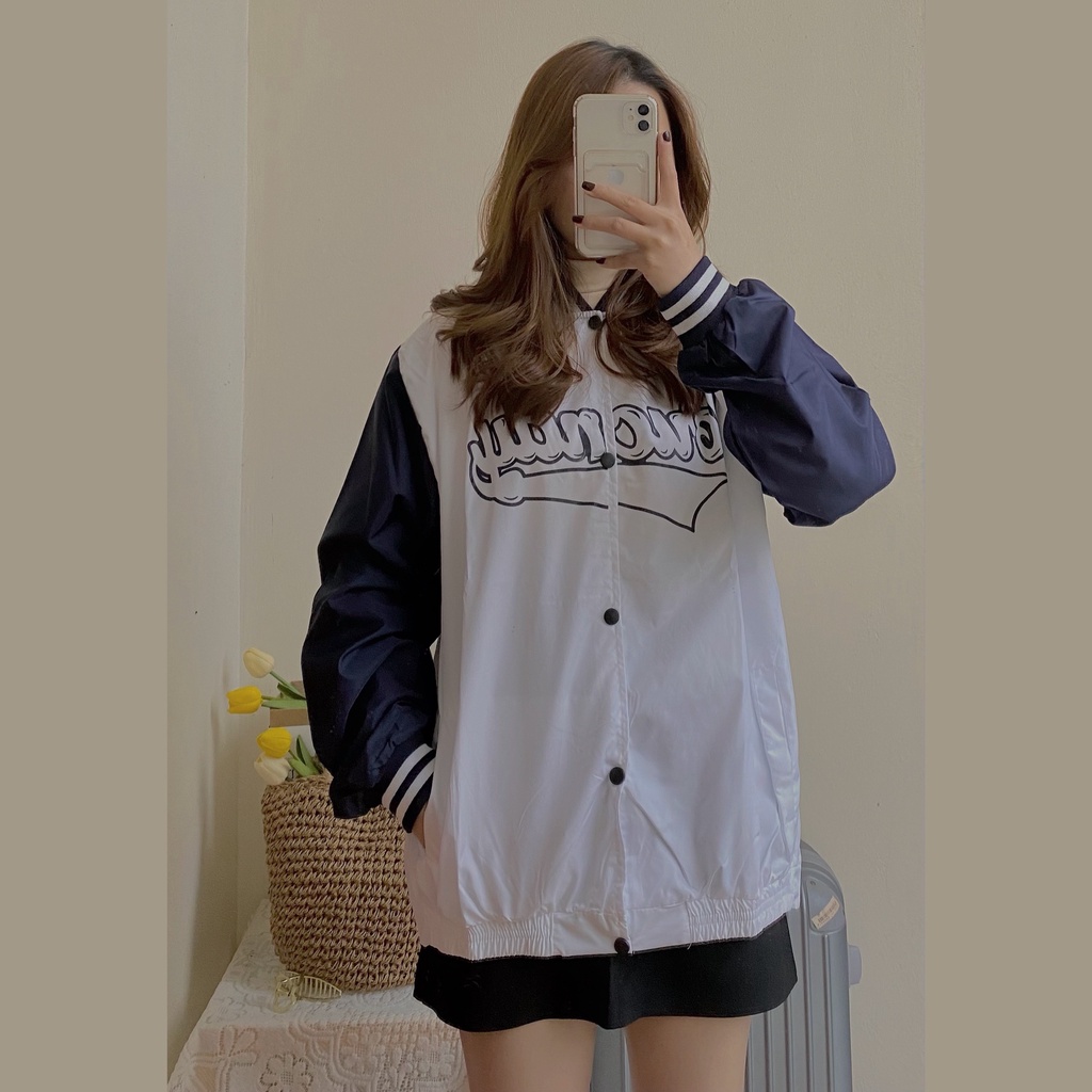Áo khoác gió Bomber 2 lớp [Freeship] Áo Gió In chữ hai màu