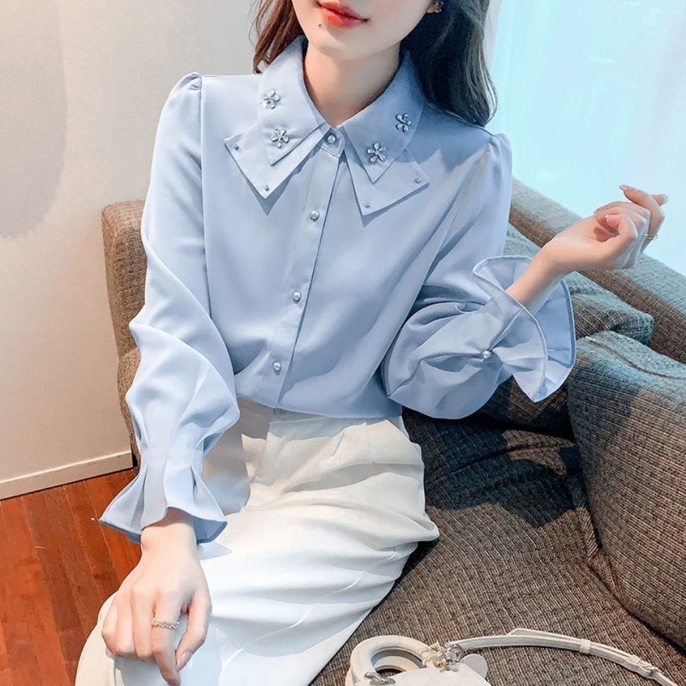 Áo Sơ Mi Vải Voan Cổ POLO Thời Trang Mùa Thu Mới Dành Cho Nữ