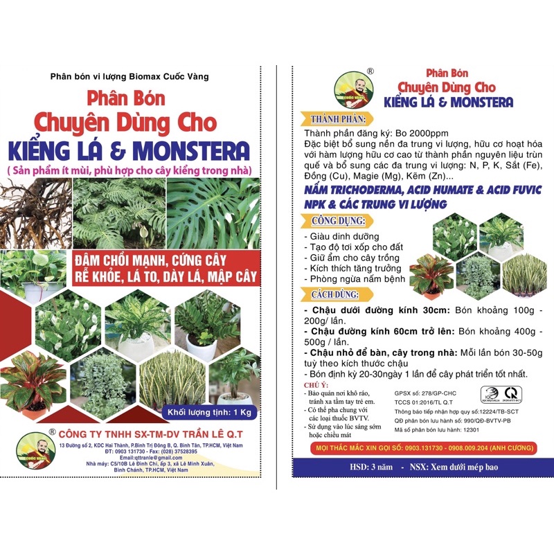 PHÂN BÓN HỮU CƠ DÙNG CHO KIỂNG LÁ - CÂY KIỂNG TRONG NHÀ 1Kg - VEGETASHOP - Phân Bón Cuốc Vàng