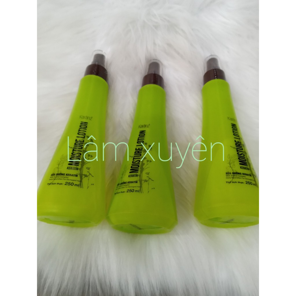 Sữa Xịt dưỡng tóc KERATIN MOISTURE LOTION KARANZ collagen giữ ẩm phục hồi khô xơ rối hư tổn 250ml SIÊU THƠM xanh lá cây🤗