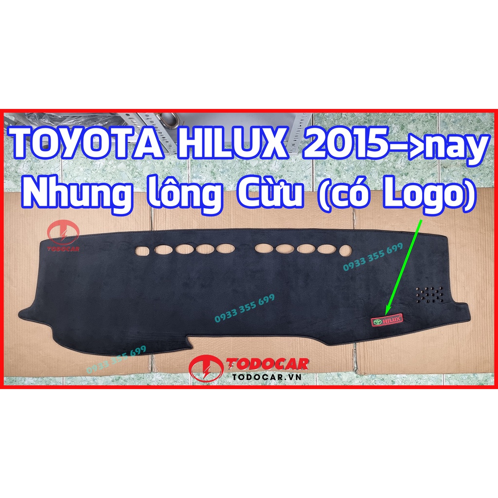 Thảm Taplo TOYOTA HILUX bằng Nhung lông Cừu hoặc Da vân Carbon, Da vân Gỗ