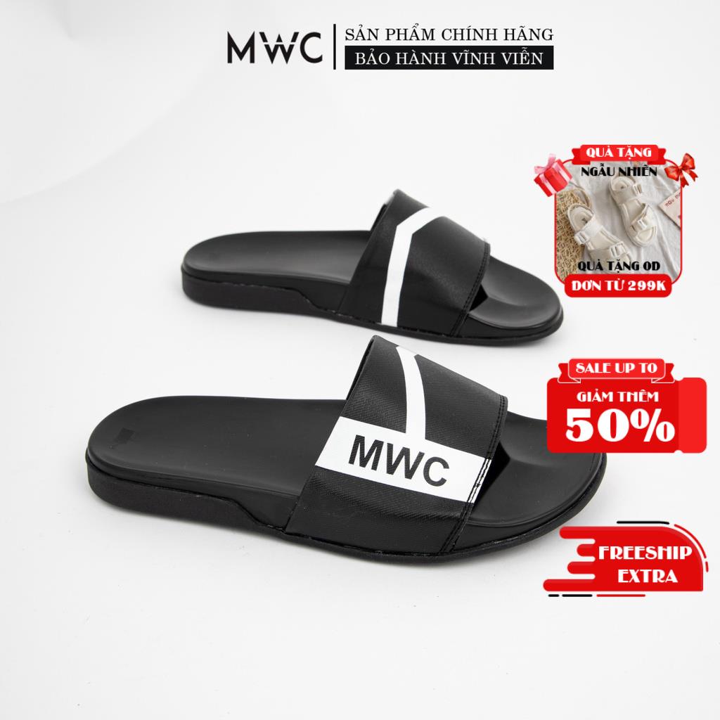 Dép Nam Thời Trang MWC Dép Lê Quai Ngang Phối Chữ Đế Bệt 2 Màu Đen Trắng Hợp Thời Trang NADE- 7684