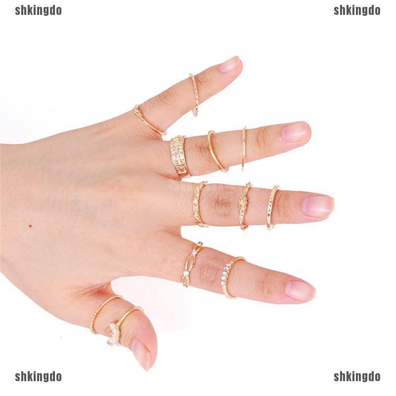 Set 12 chiếc nhẫn màu vàng trang sức thời trang sang trọng cho nữ