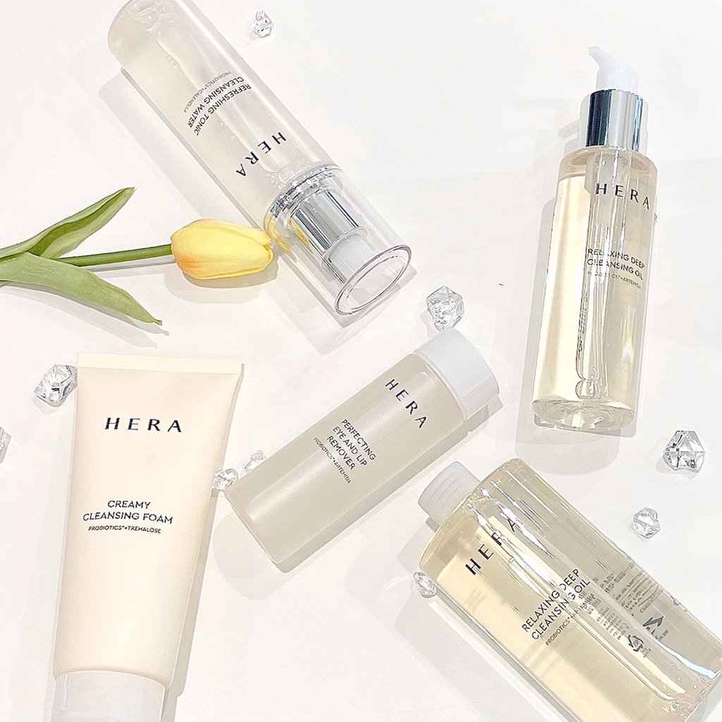 HERA Relaxing Deep Cleansing Oil 200ml / Creamy Cleansing Foam 200g / Refreshing Tonic Cleansing Water 200ml/ Perfecting Eye and Lip Remover 125ml