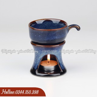 Bộ Ly Hâm Nóng Cafe Men Hỏa Biến Bát Tràng Cao Cấp - Tặng 1 Nến (4 tiếng)