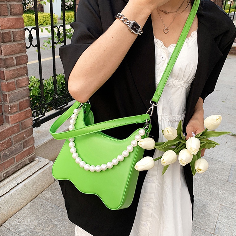 Túi Đeo Chéo Màu Trơn Đính Hạt Ngọc Trai Giả Cao Cấp Thời Trang Cho Nữ