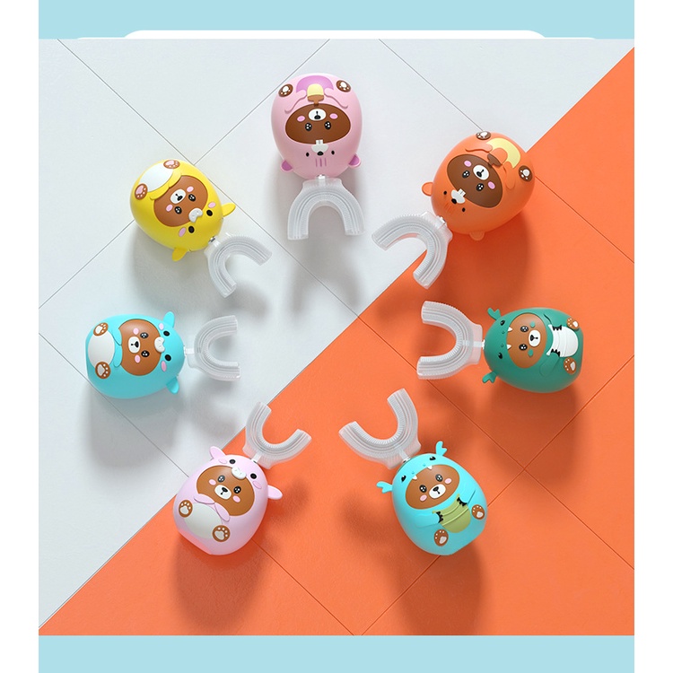 Bàn chải điện cho bé từ 2 tuổi Maser V9, Bàn chải đánh răng điện chữ U silicon an toàn cho bé [TẶNG 01 KEM ĐÁNH RĂNG]