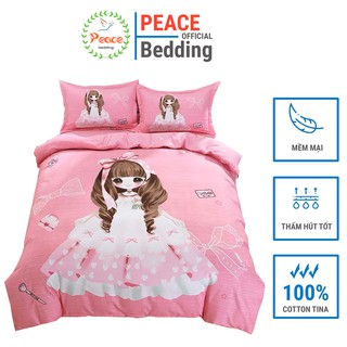 Bộ Chăn Ga Gối Coton Tina Cao Cấp Mẫu Công Chúa Hồng Cute, Dễ Thương, Mềm Mịn, Họa Tiết Sắc Nét Rõ Hình Công Chúa
