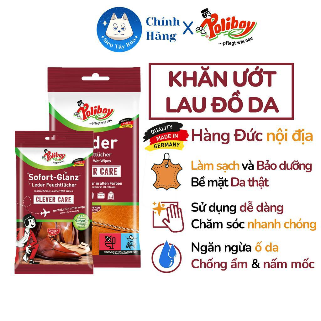 [Nội Địa Đức] Khăn Giấy Lau Giày Da, Túi Da POLIBOY Làm Mới Túi Da, Làm Bóng Giầy Da 20 Tờ/Gói