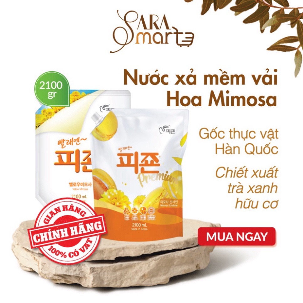Nước Xả Vải Hương Hoa Mimosa PIGEON Hàn Quốc Khử Mùi, Chống Nấm Mốc - Túi 2.1 Lít
