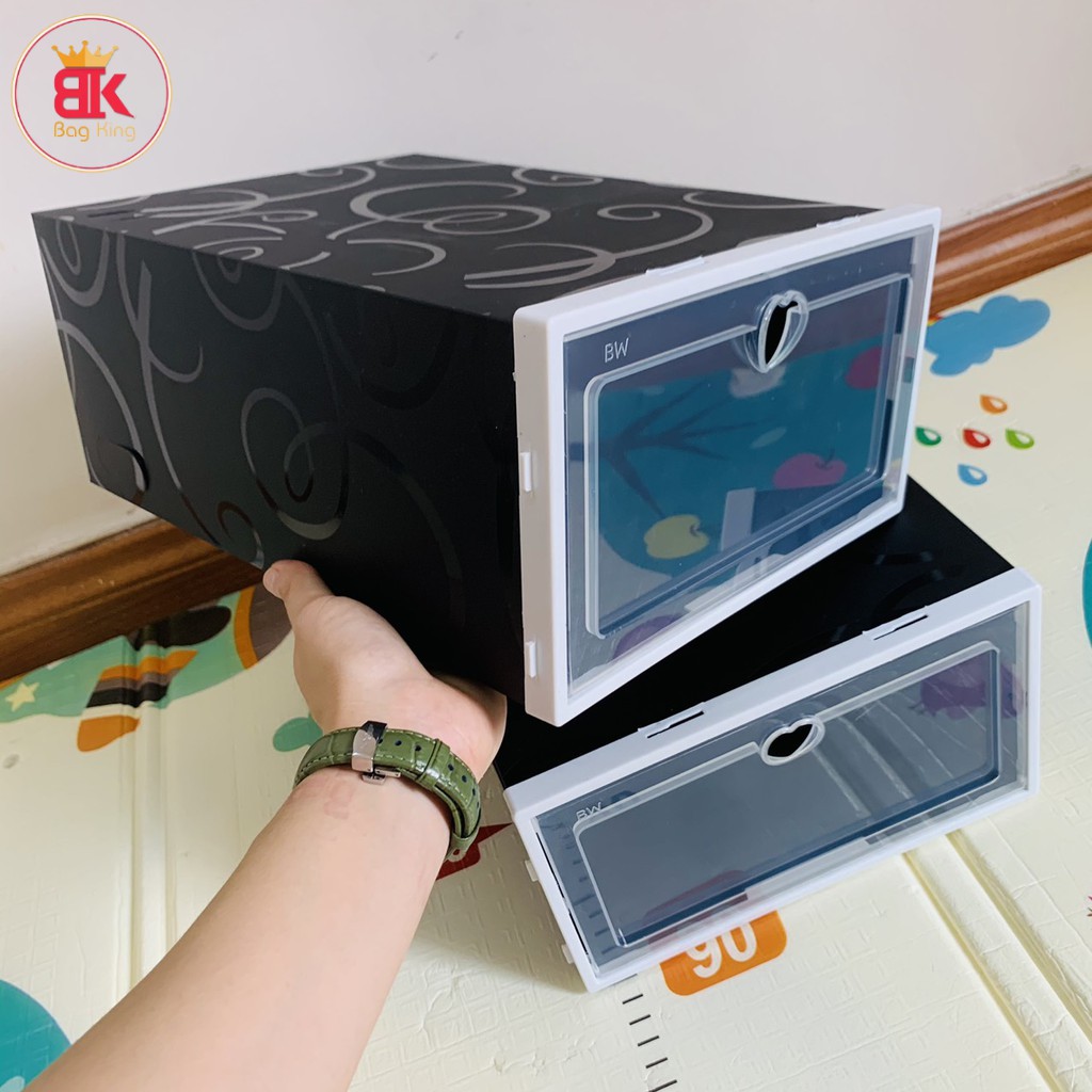 Hộp đựng giày nắp nhựa cứng trong suốt full đen cá tính - Box Sneaker