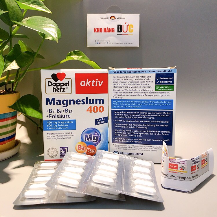 Viên uống Doppelherz Magnesium + B1 + B6 + B12 + Forsaure 30 viên của Đức