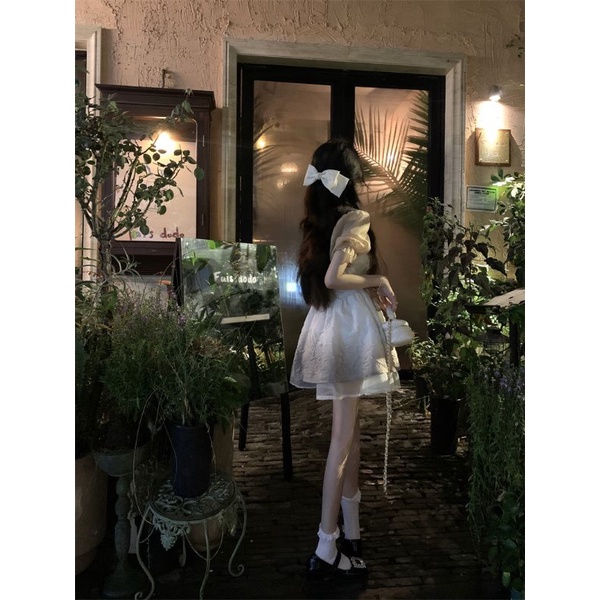 Đầm xòe tay phồng màu loang nâu oder taobao