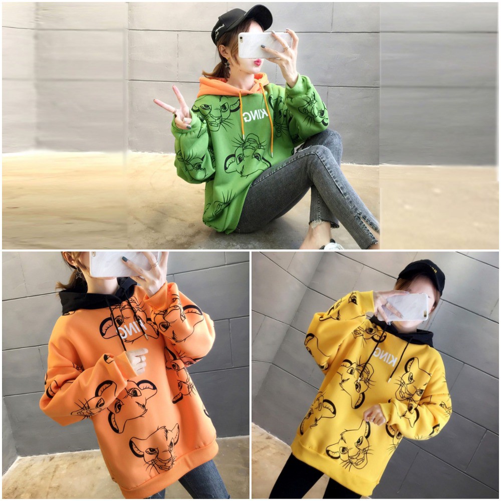 Áo Khoác Nỉ Hoodie KN13 In Hình Vua Sư Tử, Freesize Dưới 60kg