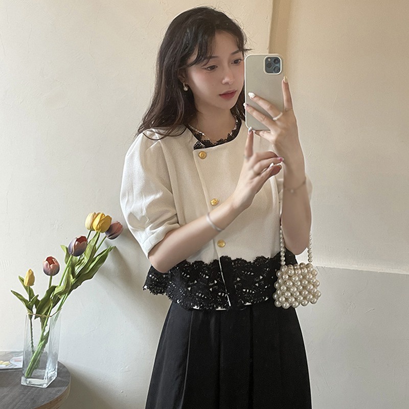 Áo Cardigan Dệt Kim Tay Ngắn Cổ Tròn Thời Trang Cho Nữ