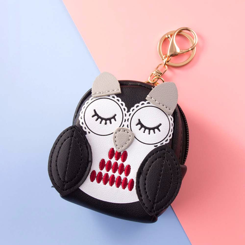 Ví đựng tiền xu mini kiểu móc khóa bằng da PU hình chim cú mèo dễ thương nhiều màu sắc xinh xắn dành cho nữ