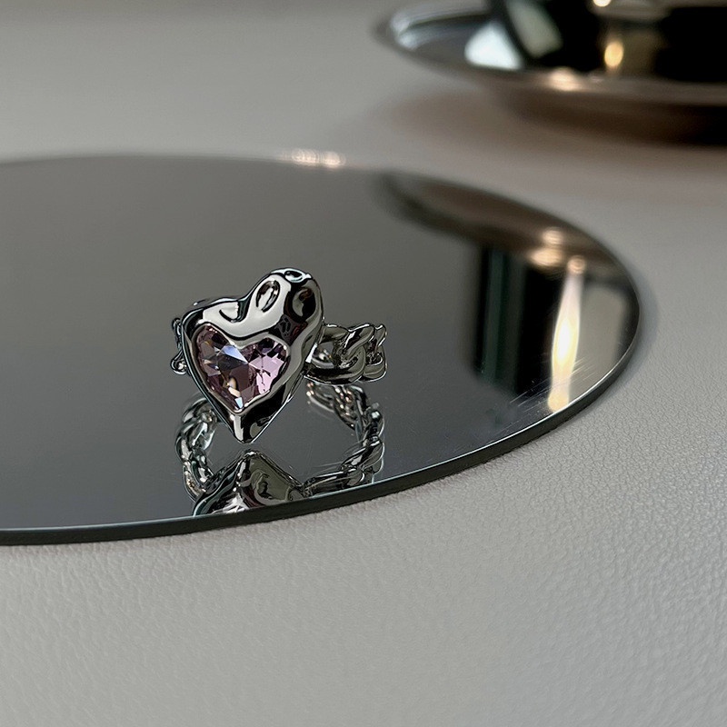 Nhẫn Hở Hình Trái Tim Đính Đá Zircon Màu Hồng 19866