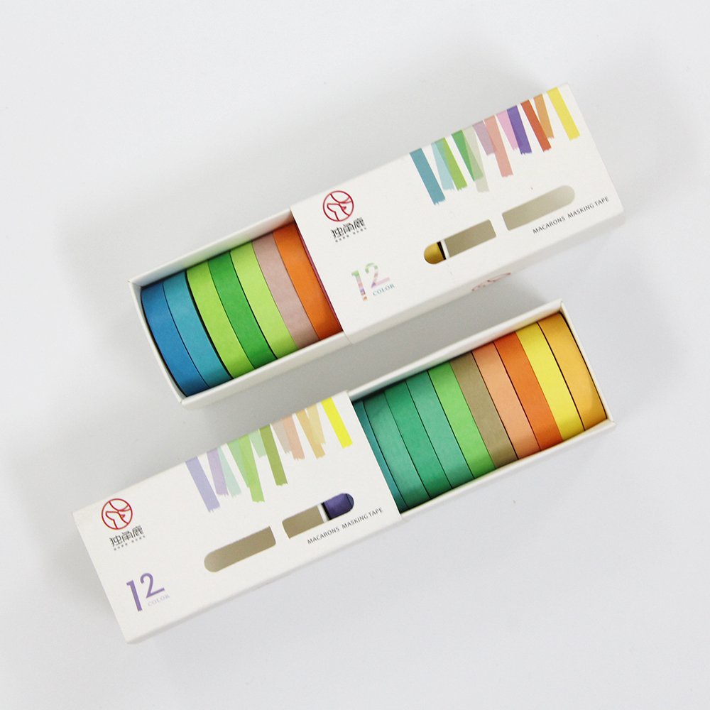 Washi tape set 12 cuộn macarons WS05 - Băng keo dán màu pastel trang trí sổ tay