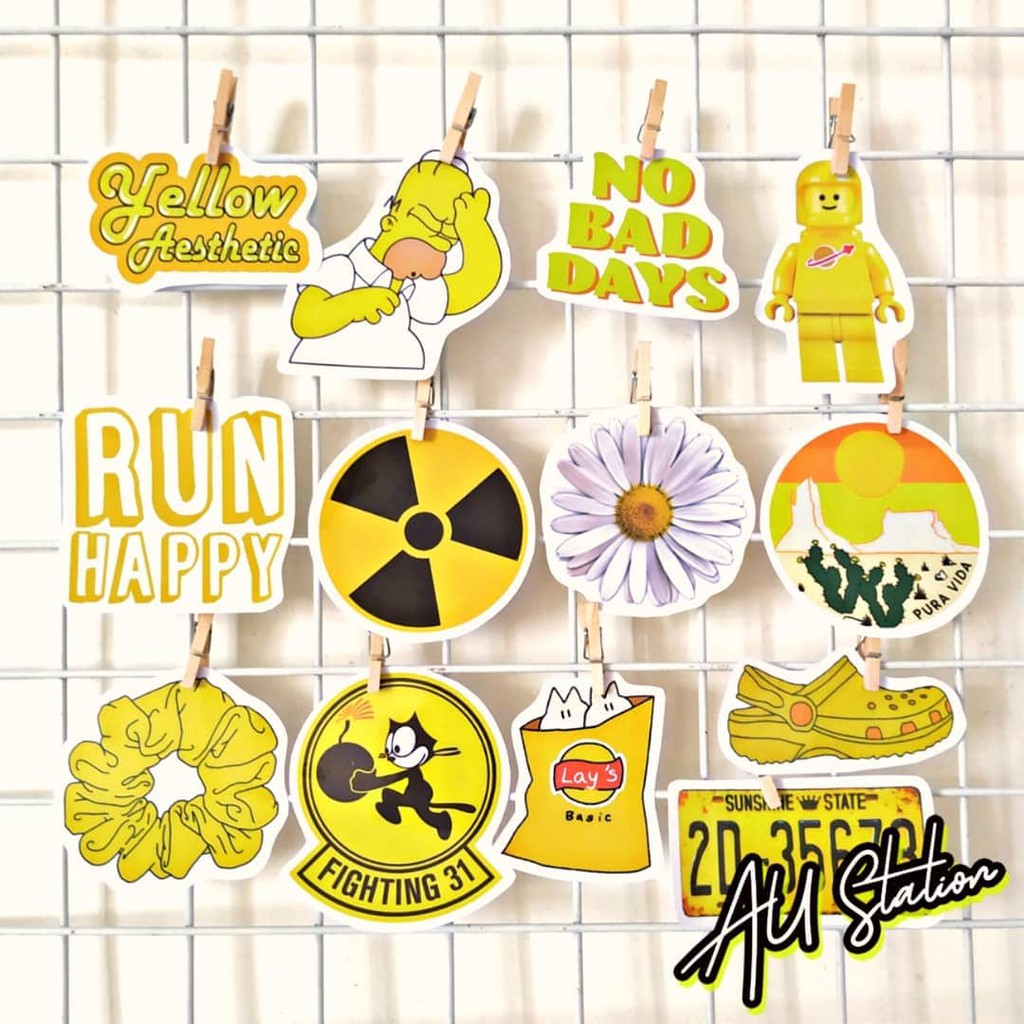 Stickers YELLOW nhựa PVC không thấm nước, dán nón bảo hiểm, laptop, điện thoại, Vali, xe